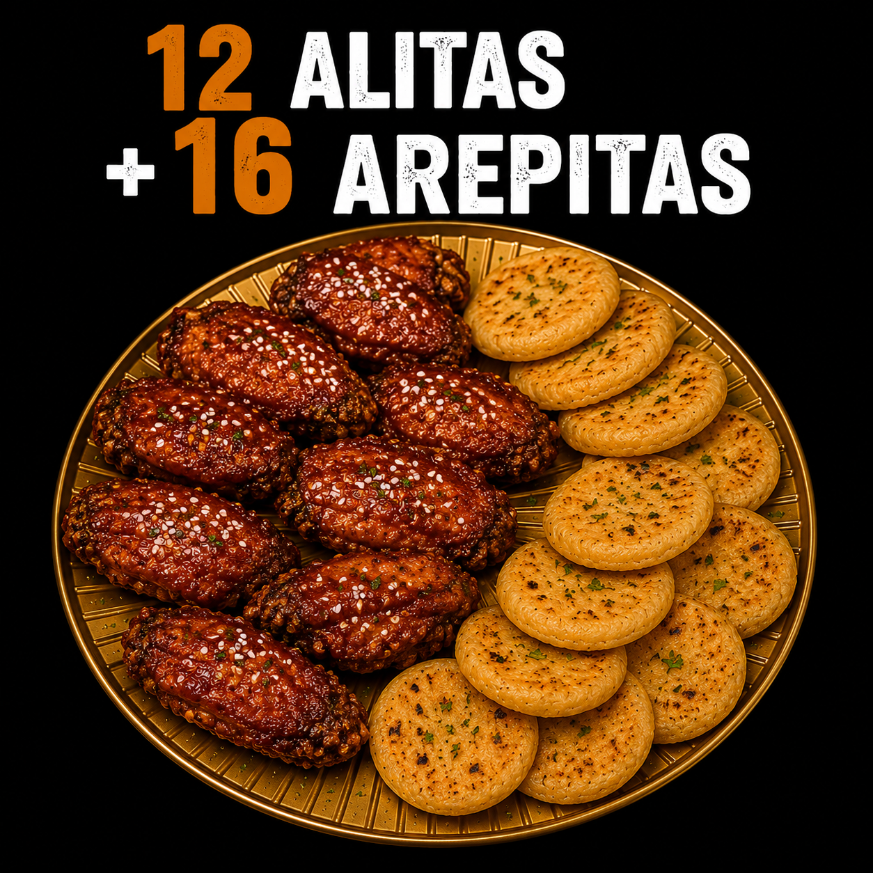 12 Alitas + 16 arepitas