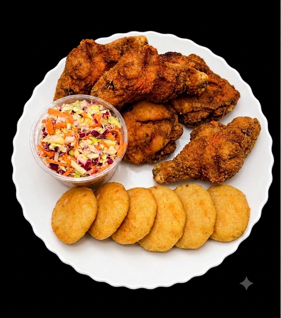 6 Piezas + acompañamiento + ensalada